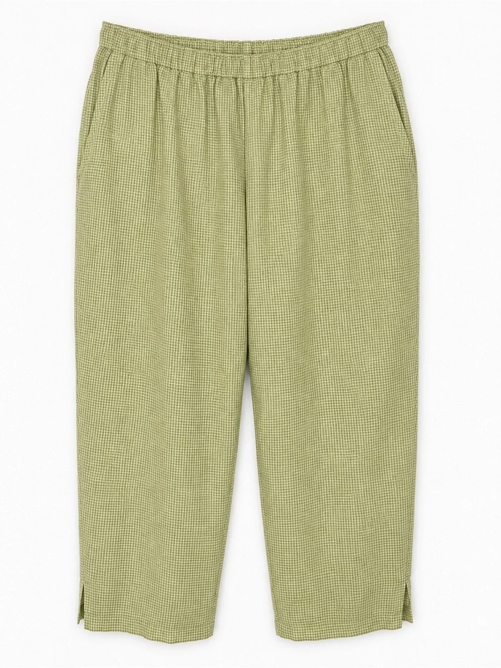 FLAX 100% Linen Green Gingham Crop Pants Small Made in Lithuania